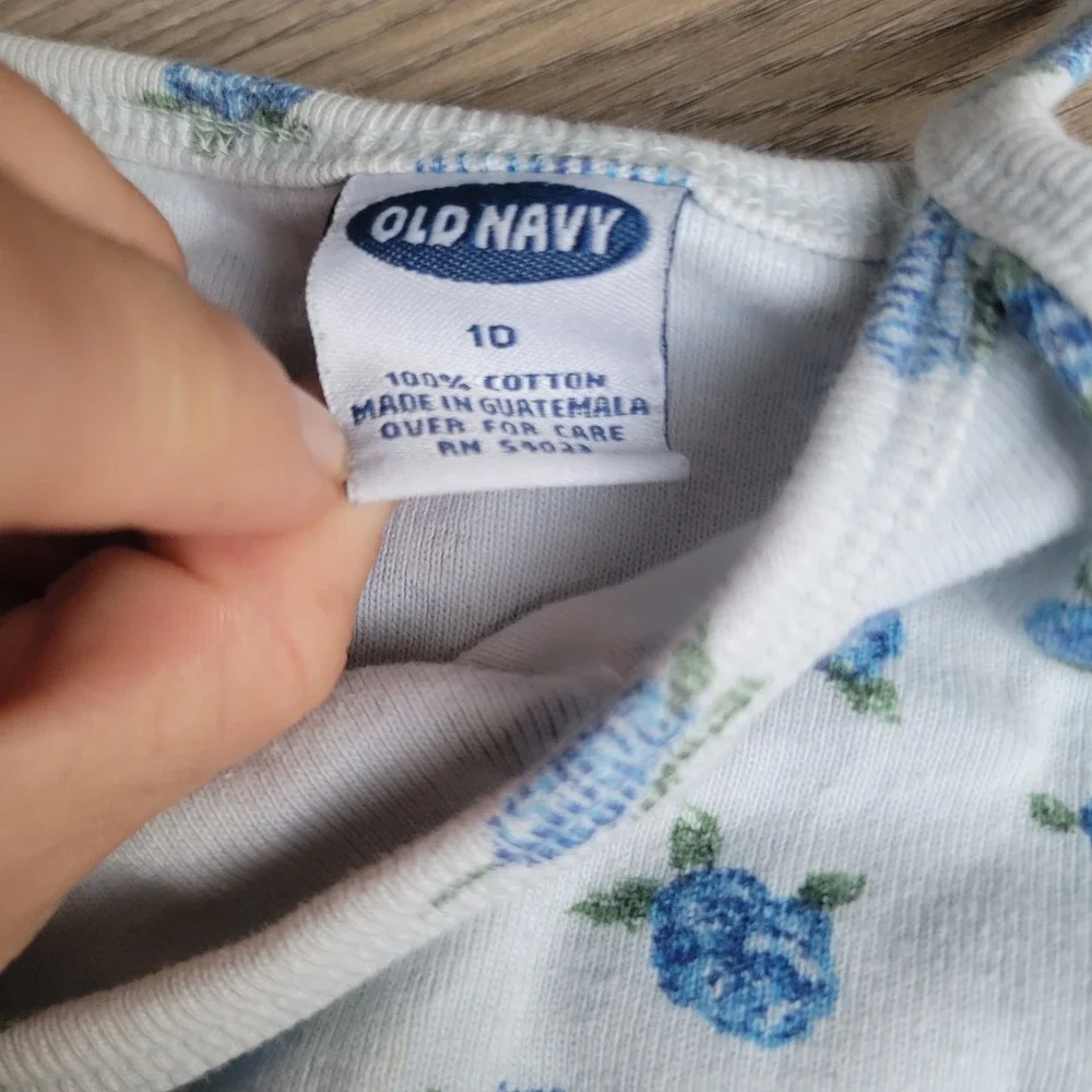 Old Navy Girls Camisole 10 White Blue Floral Cotton Cottagecore Tank Top